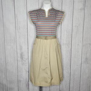 VTG Newton Centre Striped Notched Collar Short Sleeve Day Dress, size Small